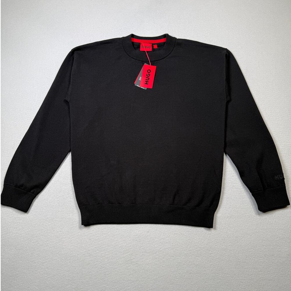 HUGO Swart Relaxed Cotton Sweater Black Large $158